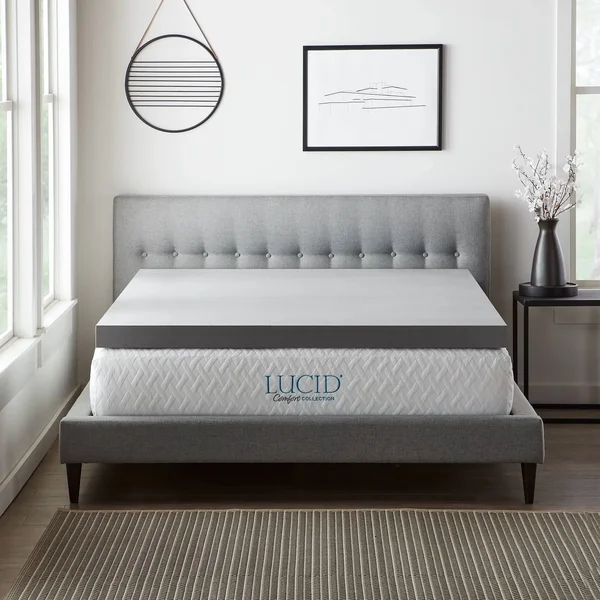 Lucid Comfort Collection Bamboo Charcoal and Aloe Memory Foam Topper - Gray Twin XL 4 inch 21015585