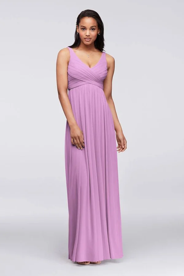 Long Mesh Bridesmaid Dress with Cowl Back Detail - Iris (Purple) - 10