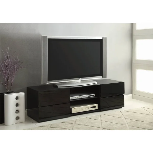 CDecor VAnnah Glossy Black 4-Drawer Rectangular TV Console