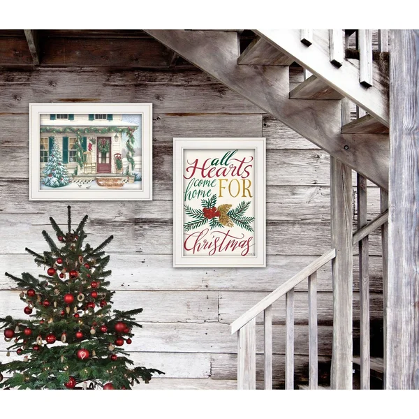 TrendyDecor4U Come Home for Christmas 2-Piece Vignette by Cindy Jacobs and Richard Cowdrey, White Frame
