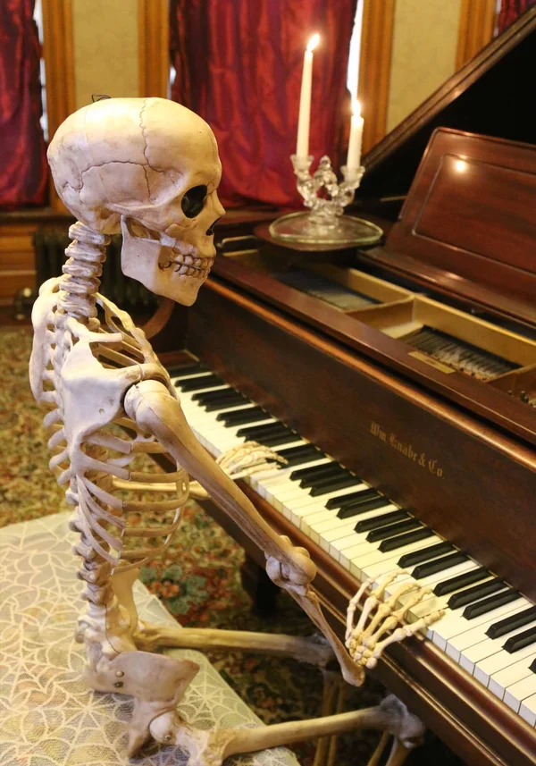ThinkGeek Skeleton Poseable Halloween Decoration - Beige, 15.50" x 6.50" x 62"