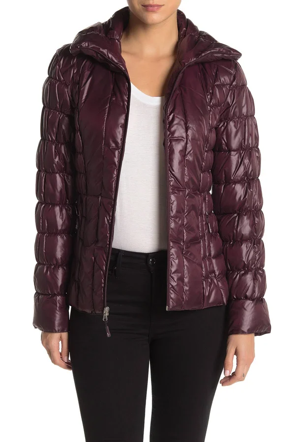 Kenneth Cole Womens Packable Lightweight Puffer Jacket - Rum Raisin