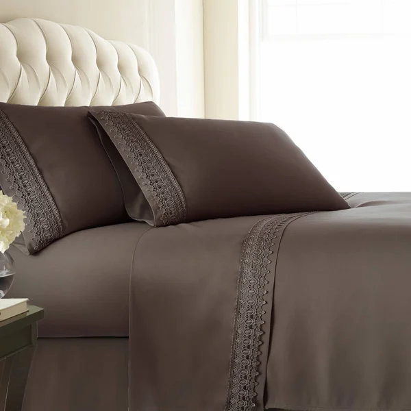Southshore Fine Linens 4-Piece 21 inch Deep Pocket Sheet Set with Beautiful Lace - Chocolate Brown - Full