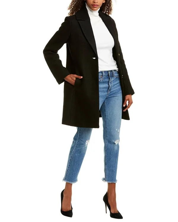 Tahari Notch Collar Long Sleeve Coat 3014062 - Xs - Black