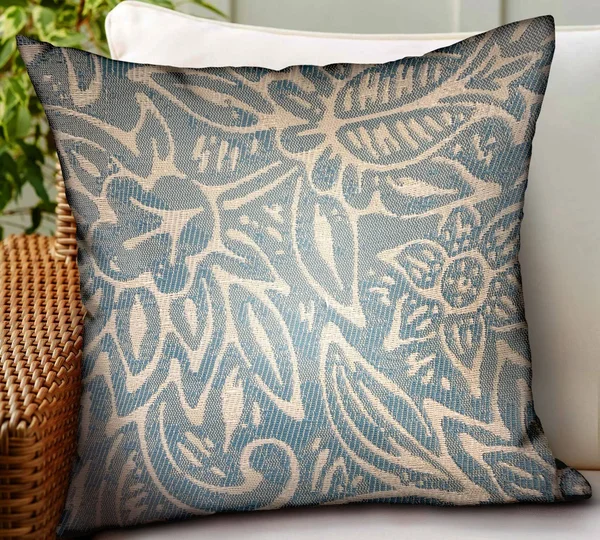 Plutus Brands PBDUO111-2424-DP 24 x 24 in. Serene Oasis Blue Cream Floral Luxury Outdoor & Indoor Throw Pillow