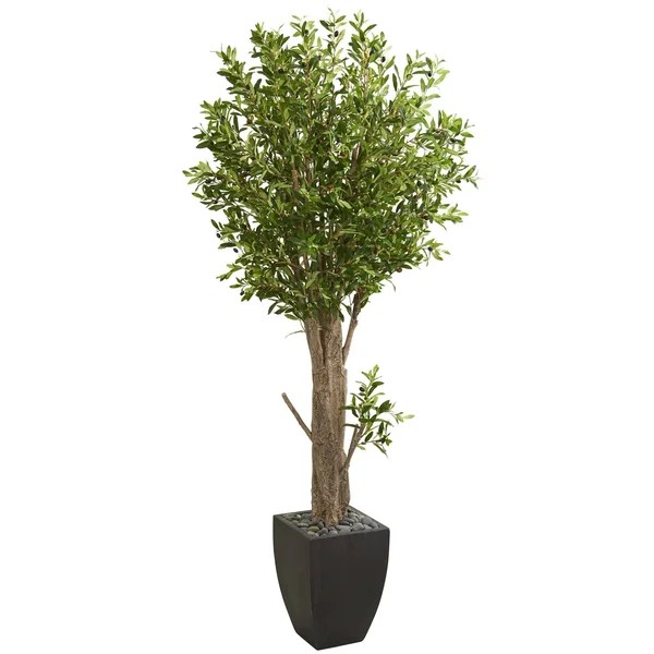 6.5& Olive Artificial Tree in Black Planter - H: 6.5 ft. W: 37 in. D: 25 in - Nearly Natural