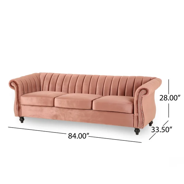 Christopher Knight Home Olga Velvet 3 Seater Sofa - Black, Dark Brown