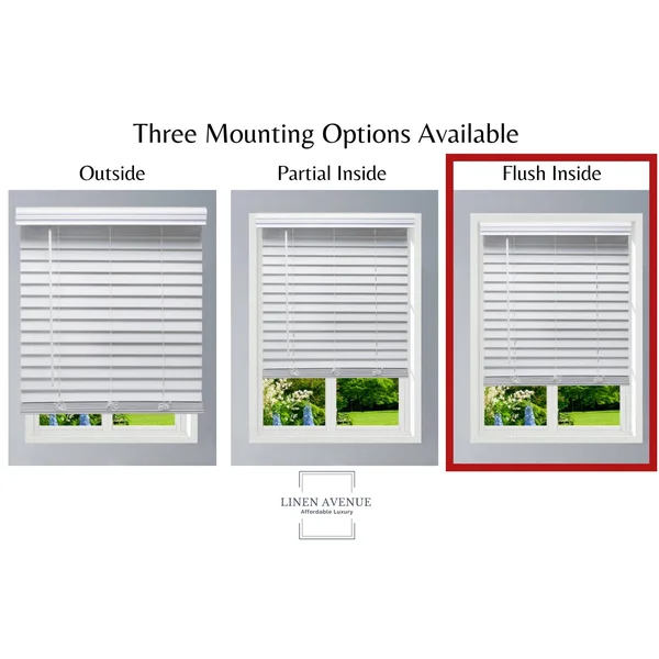 Linen Avenue Custom Cordless Faux Wood Blind White, 56 W x 60 H Flush Inside Mount