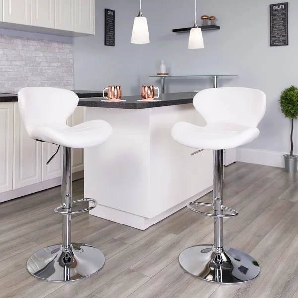 Flash Furniture 2 Pk. Contemporary White Vinyl Adjustable Height Barstool with Chrome Base