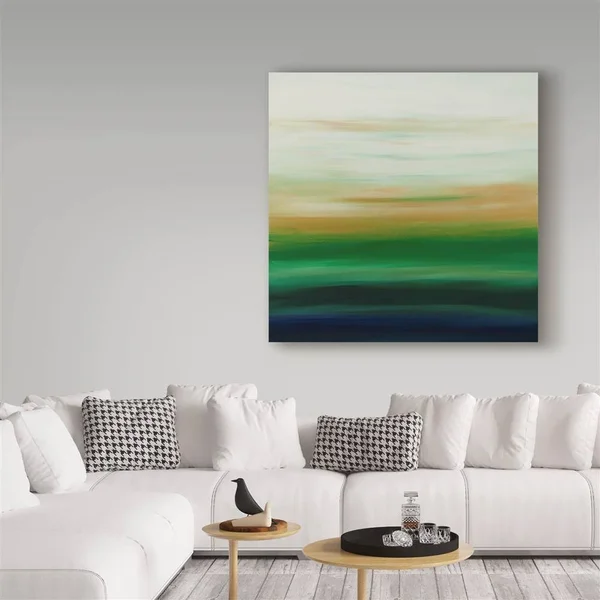 Trademark Art Hilary Winfield 'Sunset Stripes Green White' Canvas Art
