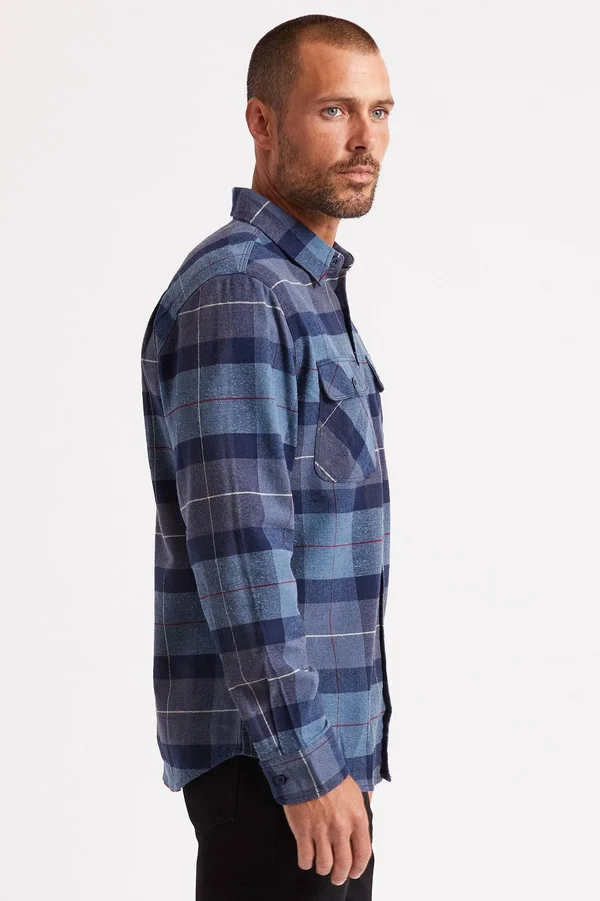Brixton Bowery Flannel Shirt S - Navy, Navy/Carolina Blue