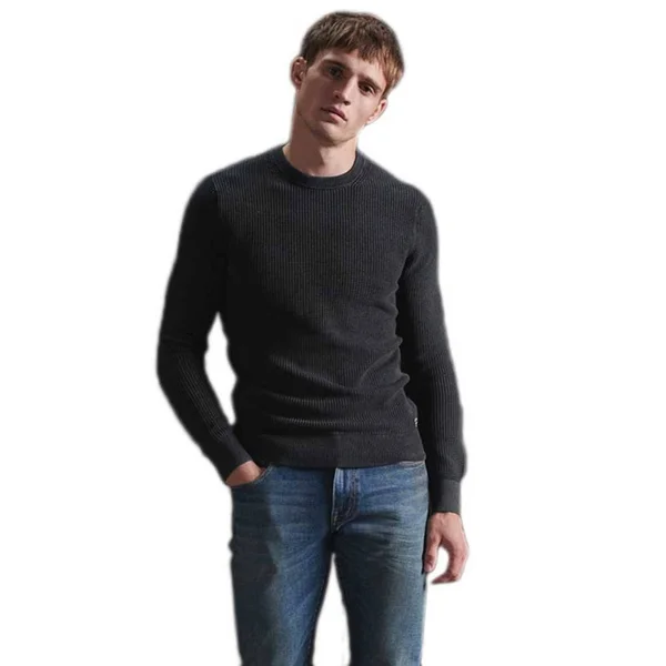Superdry Academy Dyed Texture Crew Jumper - Black - Sweatshirts