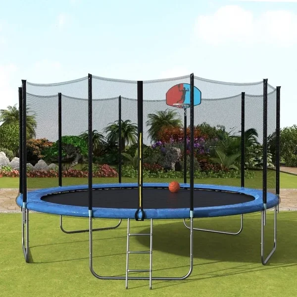 Online Euroco 15& Round Trampoline with Safety Enclosure, Basketball Hoop and Ladder