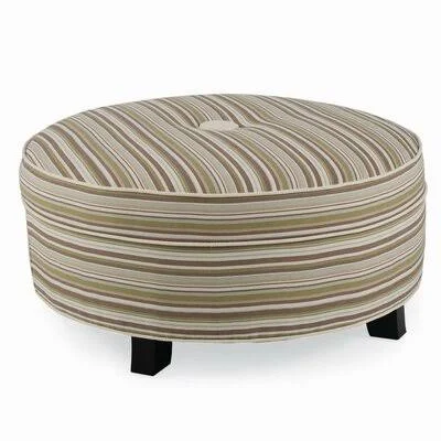 Pendelton 28x22 Tufted Round Ottoman CR Laine Starlight Zinc/Fruitwood 14x22H x 28x22W x 28x22D