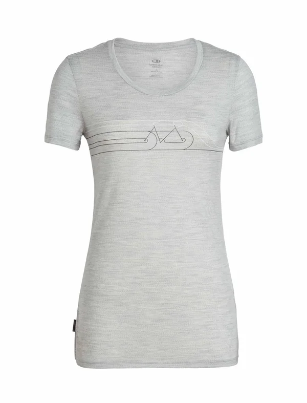 Icebreaker Women's Tech Lite Short Sleeve Low Crewe Cadence Pulse T-Shirt, Blizzard Heather, Merino Wool/Nylon