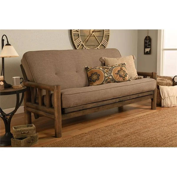 Kodiak Furniture KFLDRWLSTNLF5MD3 Lodge Frame-Rustic Walnut Finish-Linen Stone Mattress