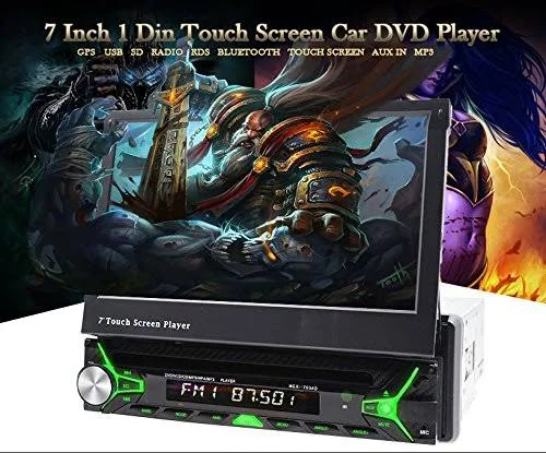 Universal in Dash Single 1din CD/DVD Multimedia Headunit 7-Inch Flip Out Touch Screen - Bluetooth Receiver, Built-In Mic, Hands-F