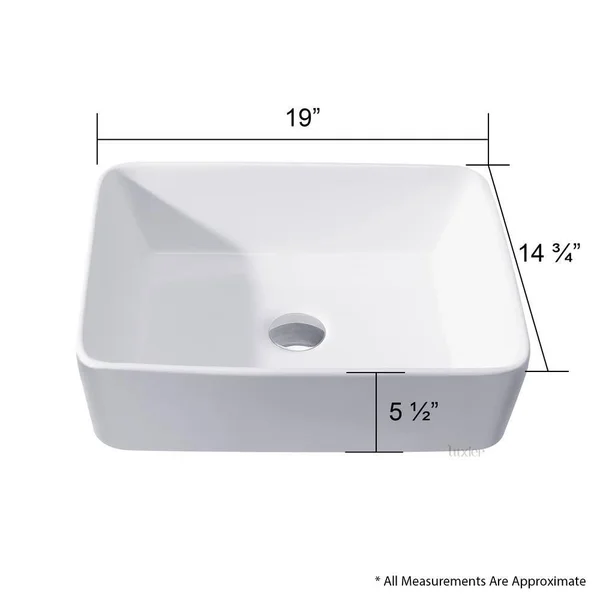 Luxier Rectangular Bathroom Ceramic Vessel Sink Art Basin in White
