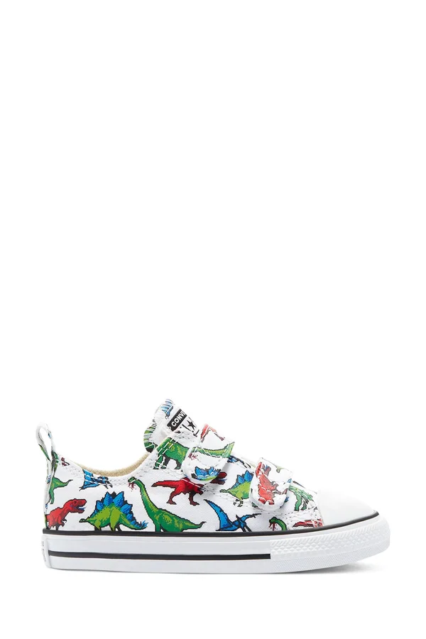Converse - Kids - White Dino Chuck Taylor All Star 2V Infants Ox Trainers 21 (UK 5) - Boy