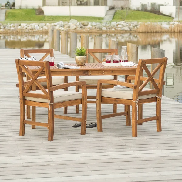 Manor Park 5-Piece X-Back Wood Outdoor Patio Dining Set - Brown