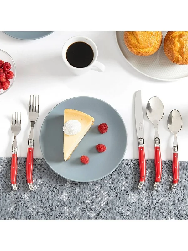 French Home Laguiole 20 Piece Stainless Steel Flatware Set, Service for 4, Scarlet RED.