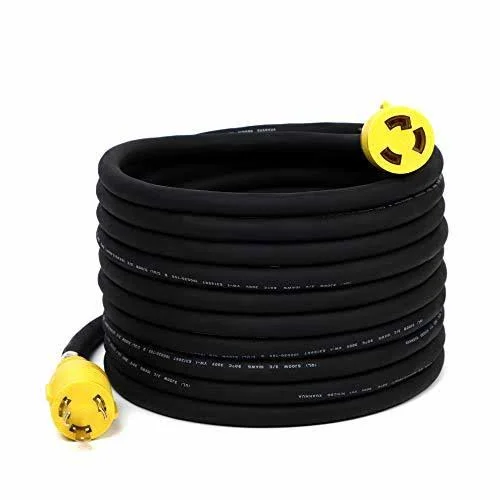 Houseables Extension Cord Electric Wire 3 Prong 30 Amp 250 Volt Single Black 25 ft All Rubber 10 Gauge Heavy Duty L6-30 Commerci