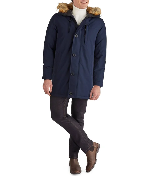 Guess Faux-Fur-Trimmed Hooded Heavyweight Parka, Mens, M, Red