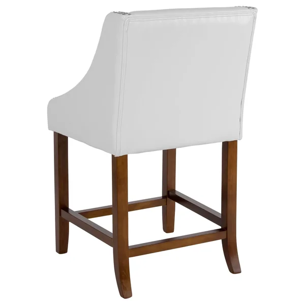 Carmel Series 24x22 High Transitional Walnut Counter Height Stool with Nail Trim in White LeatherSoft, Set of 2