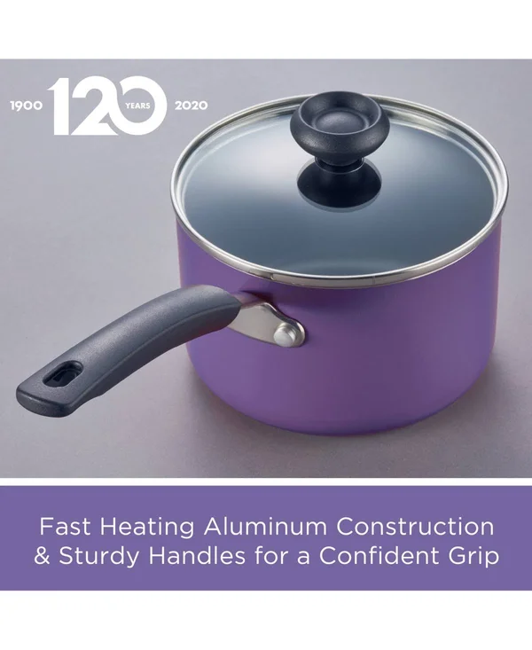 Farberware Easy Clean Dishwasher Safe Aluminum Nonstick 12-Piece Cookware Set Purple