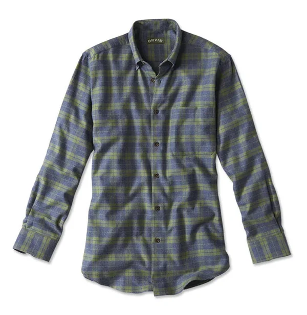 Men's Lodge Flannel Long-Sleeved Shirt Regular - Blue/Green, Size Large, Orvis