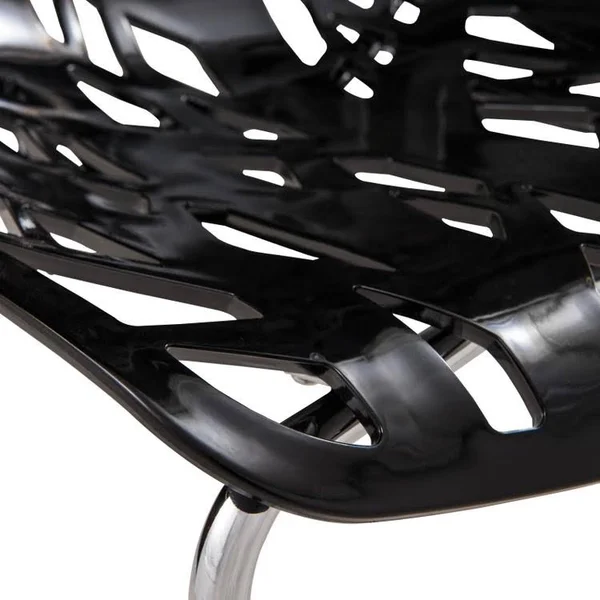 LeisureMod Modern Asbury Dining Chair with Chromed Legs - Black, Set of 2