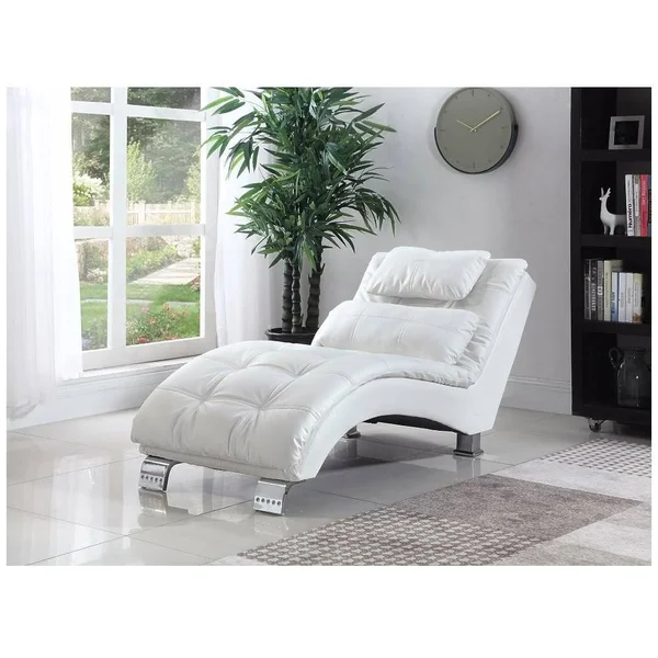 Benzara BM156094 Exuberant Chaise with Sturdy Chrome Legs White