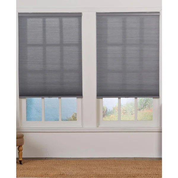 Perfect Lift Window Treatment Cut-to-Width Gray 1.5in Cordless Light Filter Double Cellular Shade-57in W x 72in L (Actual