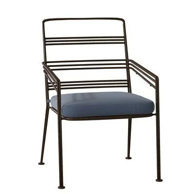 Madison Patio Dining Armchair with Cushion (Set of 2) Woodard Cushion Color: Spectrum Denim, Frame Color: Pewter Finish