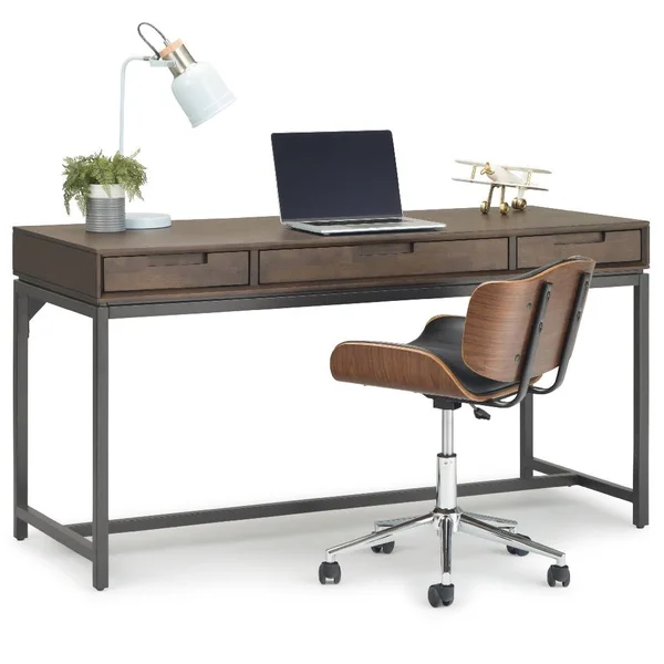 Simpli Home Banting Solid Hardwood Desk in Walnut Brown