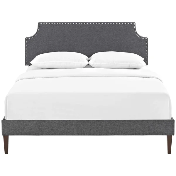 Modway Corene King Fabric Platform Bed with Squared Tapered Legs Gray