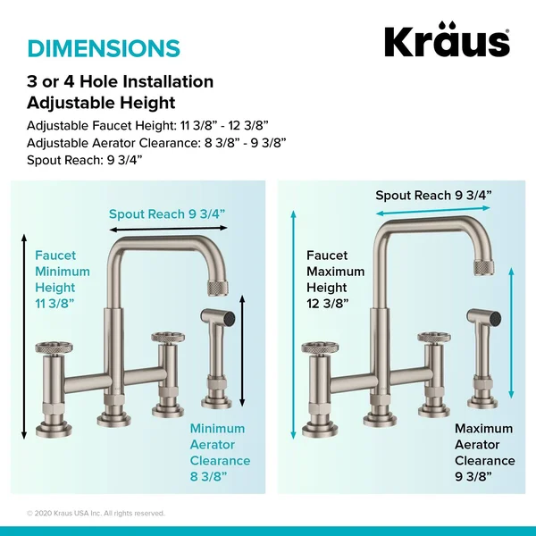 Kraus KPF-3125BG Urbix Industrial Bridge Kitchen Faucet with Side Sprayer Brushed Gold