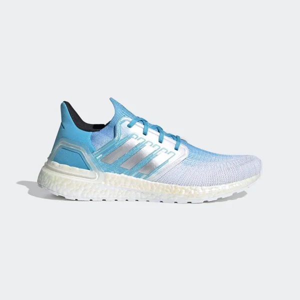 Adidas Ultraboost 20 White/Silver/Signal Cyan Men's Running Shoes - Size: 11.5