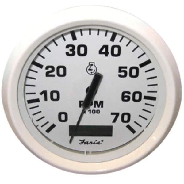 Faria Dress White 4x22 Tachometer w/Hourmeter 7 - 000 RPM (Gas Outboard)