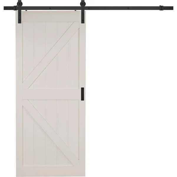TRUporte 36 in. x 84 in. Off-White K Design Solid Core Interior Barn Door with Rustic Hardware Kit - Off White