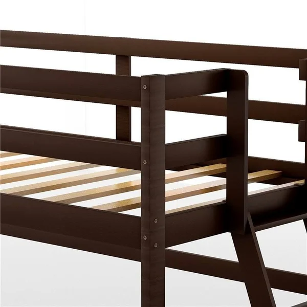 Wooden Twin Size Low Loft Bed with Ladder - Espresso