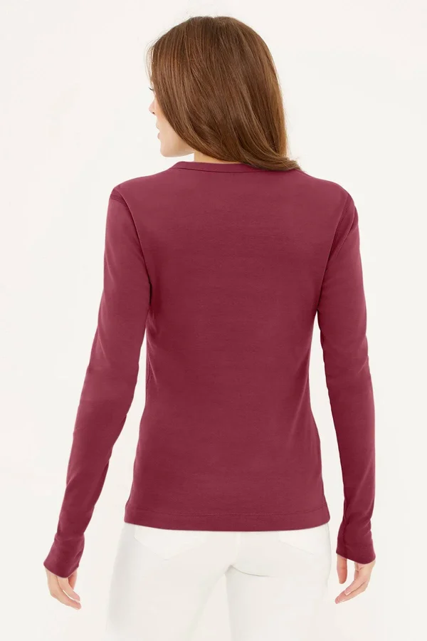 Three Dots AA2C035 1x1 Long Sleeve Crew Neck Tee, Deep Ocean