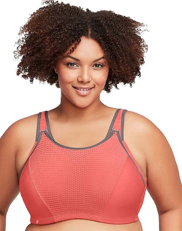Glamorise Women's Adjustable Wire Sports Bra - 44B, Coral/Grey