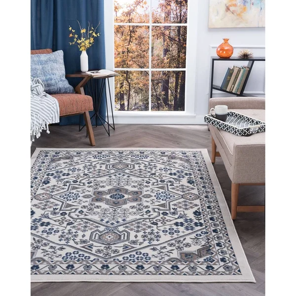 Alise Rugs Hamilton Traditional Oriental Runner Rug - 7&10 x 7&10 - Cream