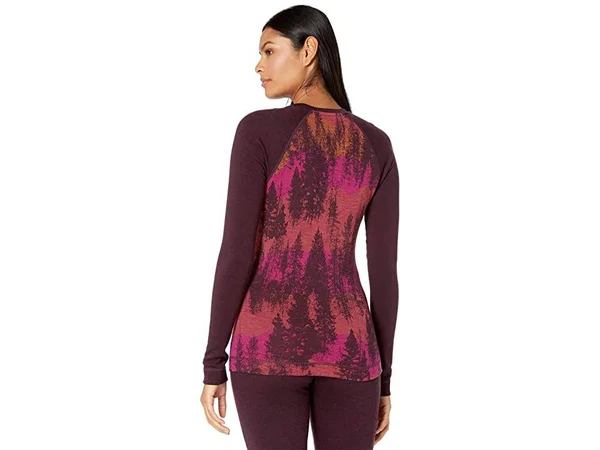 Smartwool Women's Merino 250 Baselayer Pattern Crew - Small - Woodsmoke Forest Scape