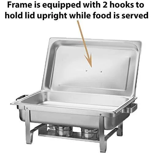 Herofiber Chafing Dish Buffet Set w/Fuel Folding Frame + Water Pan + Food Pan (8 qt) + 8 Fuel Holders + 18 Fuel Cans + 4 Serving
