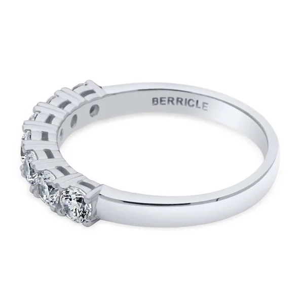 BERRICLE Sterling Silver Round Cubic Zirconia CZ 7-Stone Anniversary Wedding Half Eternity Band Ring Size 7.5