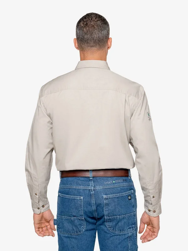 Insect Shield Men's Twill Work Shirt, Size Large, Stone, 100% Cotton