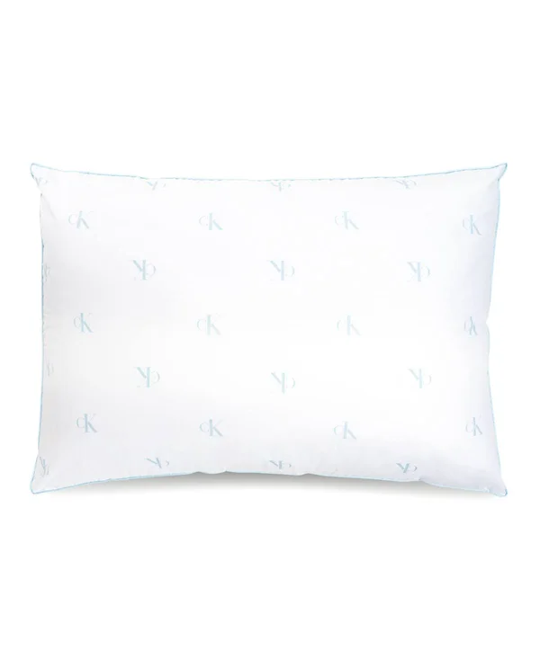 Calvin Klein Monogram Logo Extra Firm Support Cotton Pillow - Standard/Queen - White