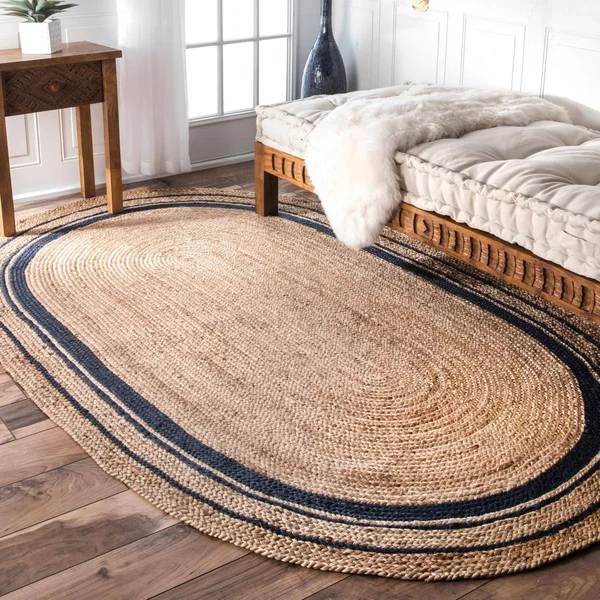 nuLOOM Rikki Braided Border Jute Navy 10 ft. x 14 ft. Area Rug, Blue
